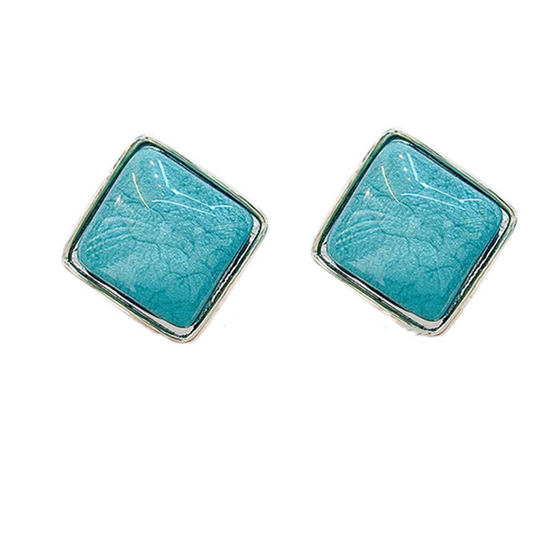 Women's Geometric Square Ear Design Trendy Navy Blue Earrings
