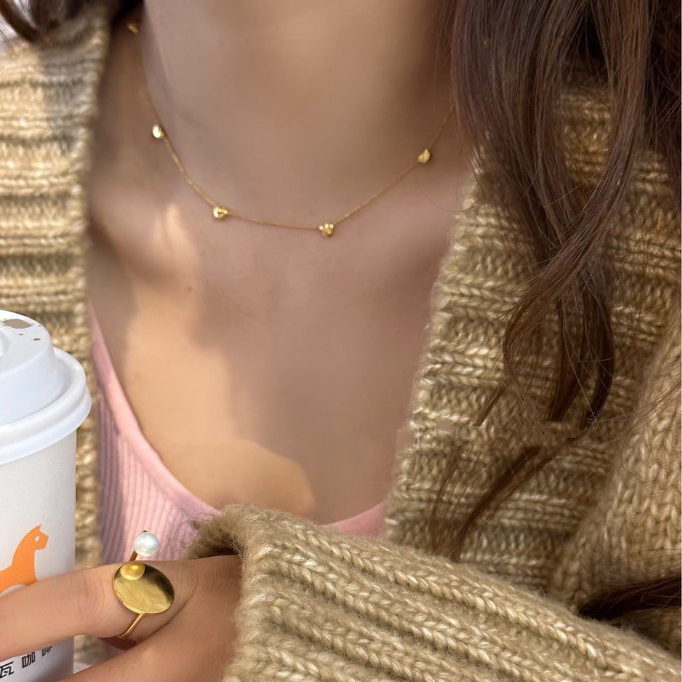Niche Three-dimensional Peach Heart Mark Gold-plated Clavicle Necklaces