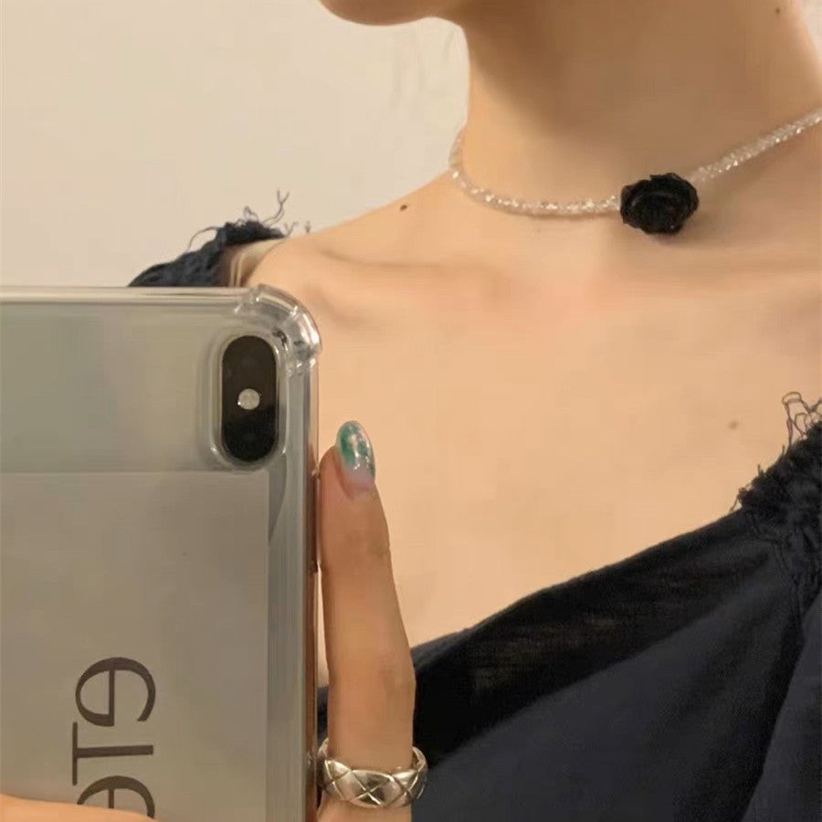 Beaded Rose Female Camellia Classic Style Clavicle Chain Necklace