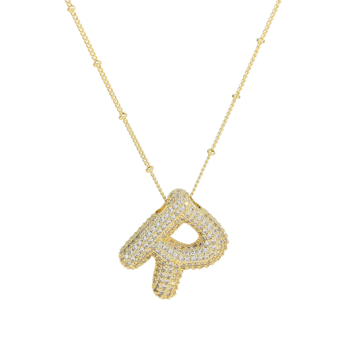 Women's Brass Zircon Bubble Balloon Letter Chubby Necklaces