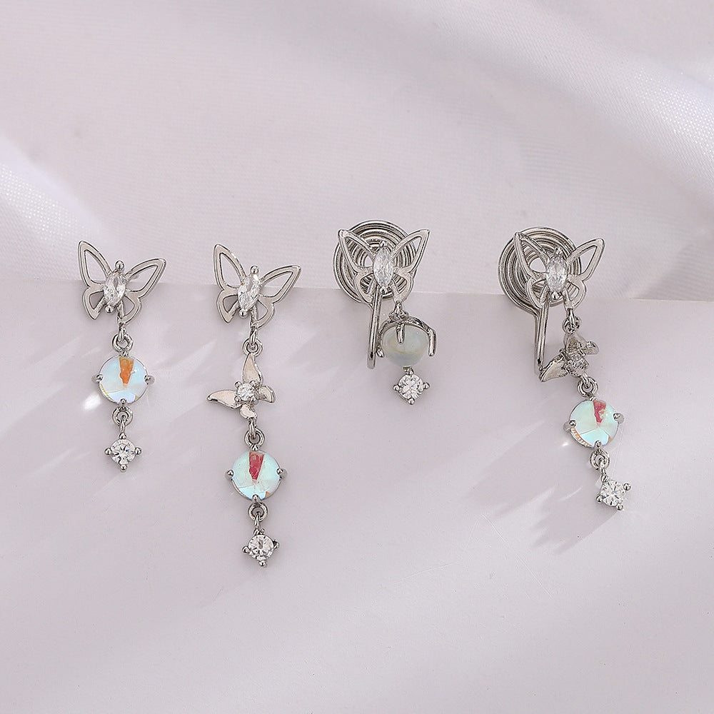 Luxury Asymmetric Niche Zircon Tassel Temperament Earrings