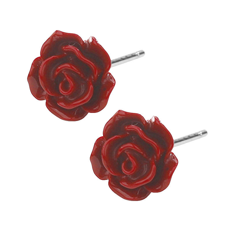 Cinnabar Red Rose Elegant National Style Bridal Little Earrings