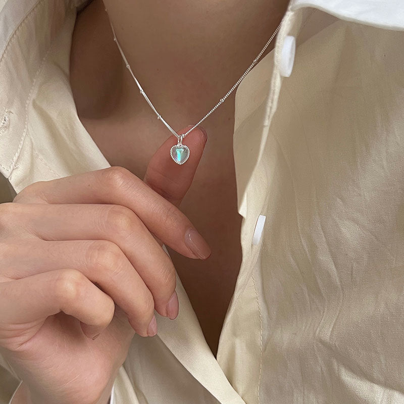 Love Moonstone Female Sweet Gradient Gem Heart Shaped Necklaces