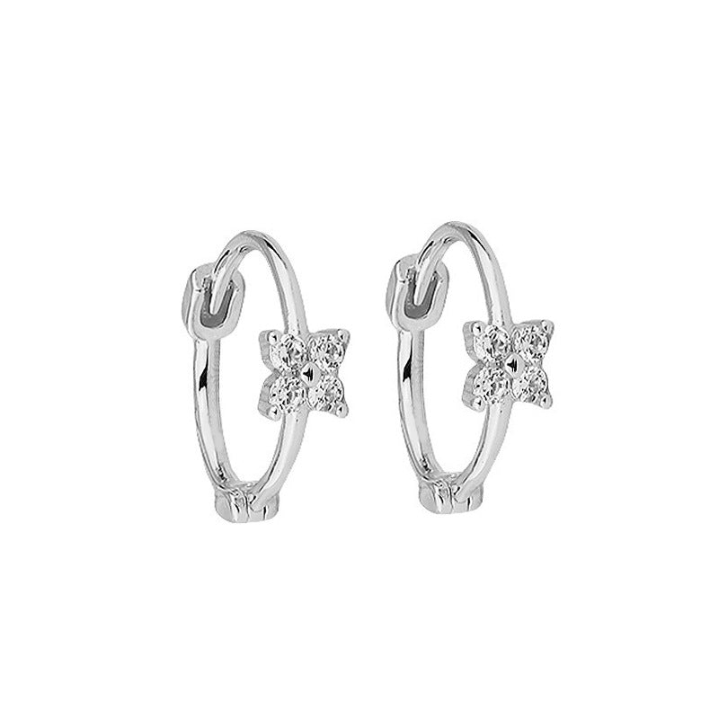 Women's Cute Flowers Fresh Diamond Lucky Four-leaf Earrings