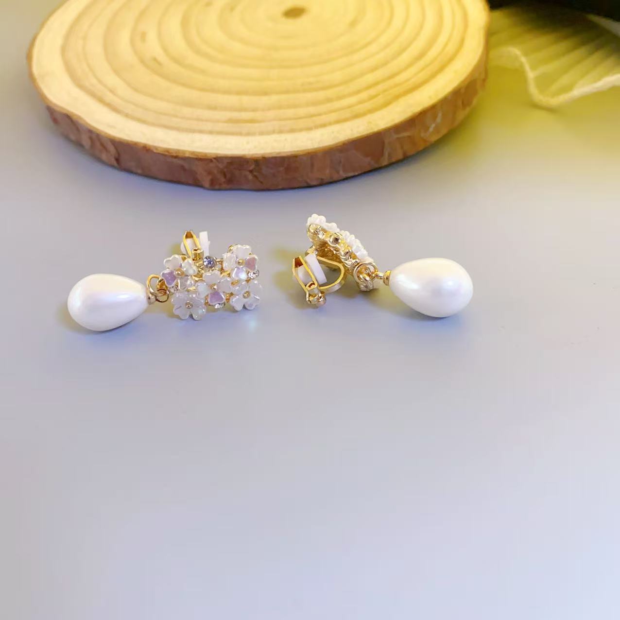 Sier Needle Imitation Shell Flower Design Creative Water Drop Rings