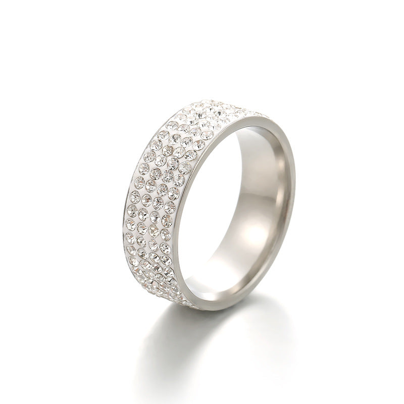 Men's Row Clay Diamond Titanium Steel Simple Rings