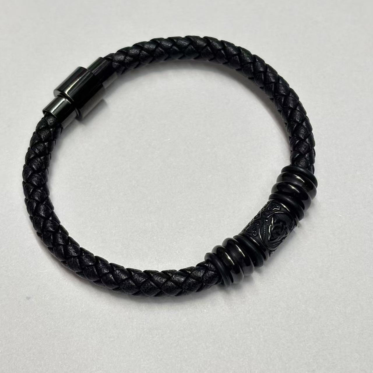 Men's Retro Leather Personality Woven Stainless Steel Magnetic Bracelet