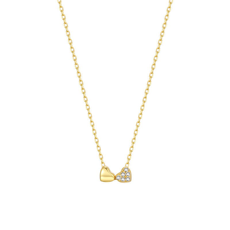 Sier Fashion Double Heart Simple Mini Jeweled Necklaces