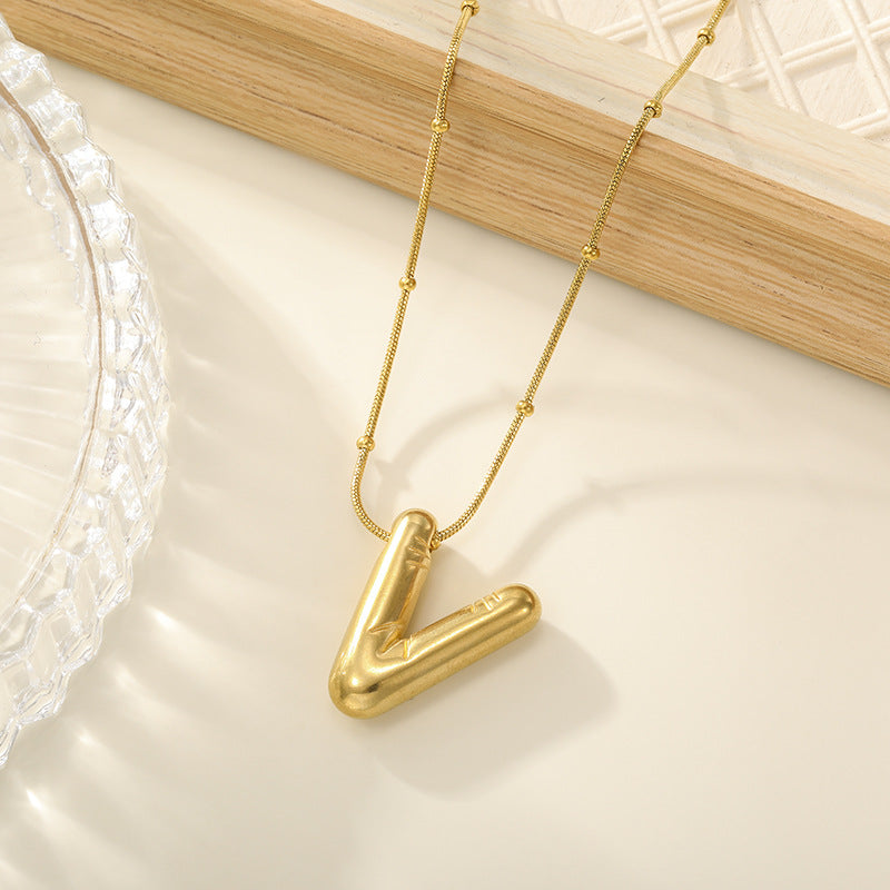 Women's Trendy Bubble Letter Colorfast Titanium Steel Design Pendants