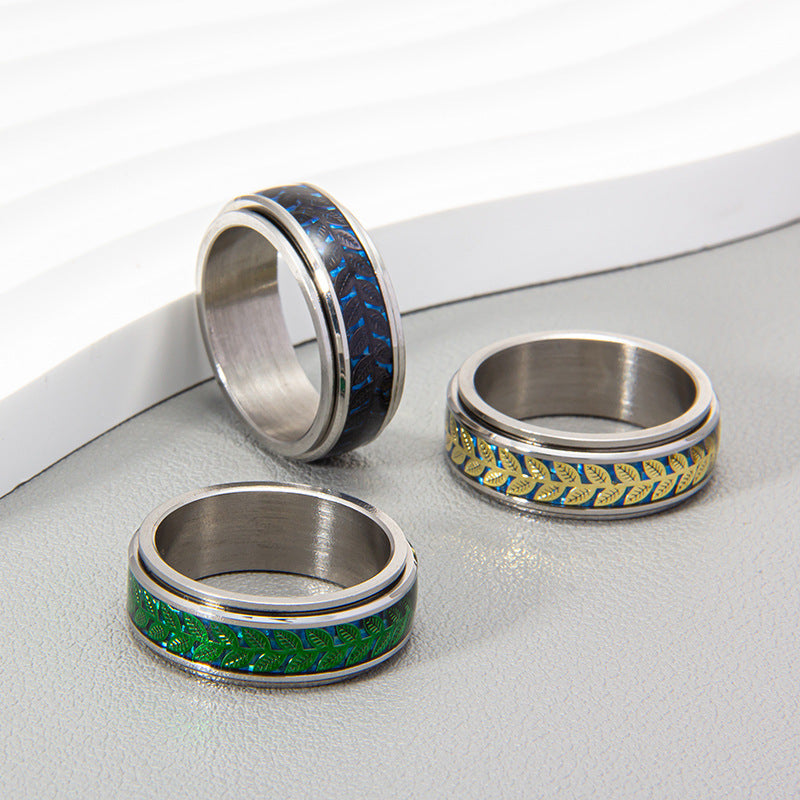 Ornament Peace Branch Olive Leaf Shape Rings