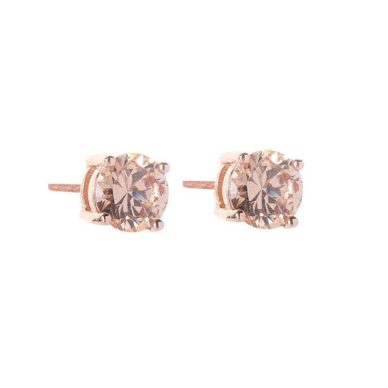 Small Color Zircon Rose Gold Champagne Stud Earrings