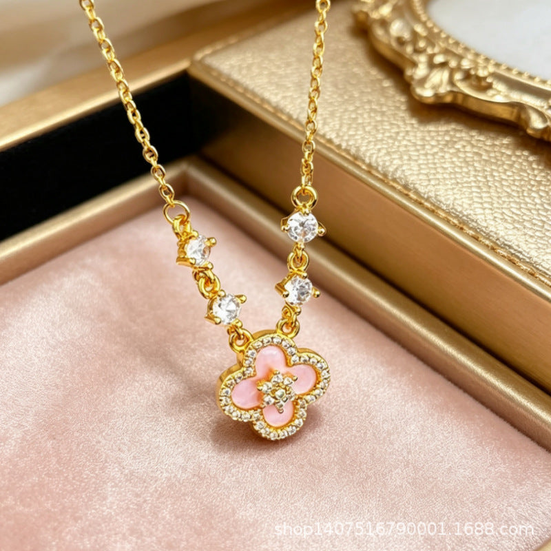 Imitation Pink Shell Four-leaf Flower Ear Drawable Graceful Fashionable Clavicle Bracelet