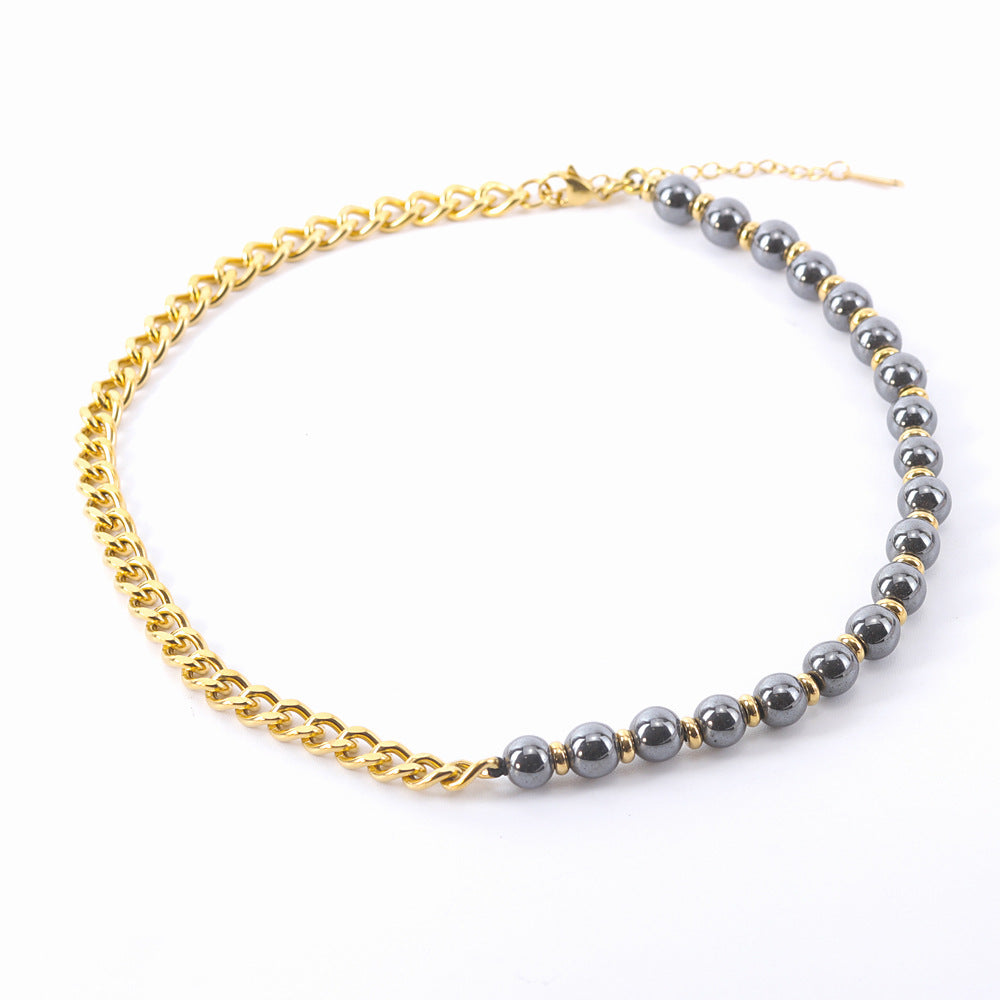 Men's Titanium Steel Cuban Set Natural Tigereye Necklaces