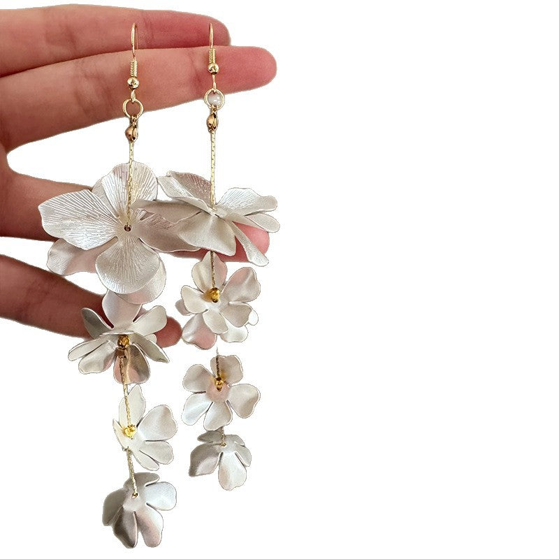 Style Unique Sier Petals Tassel Long Earrings
