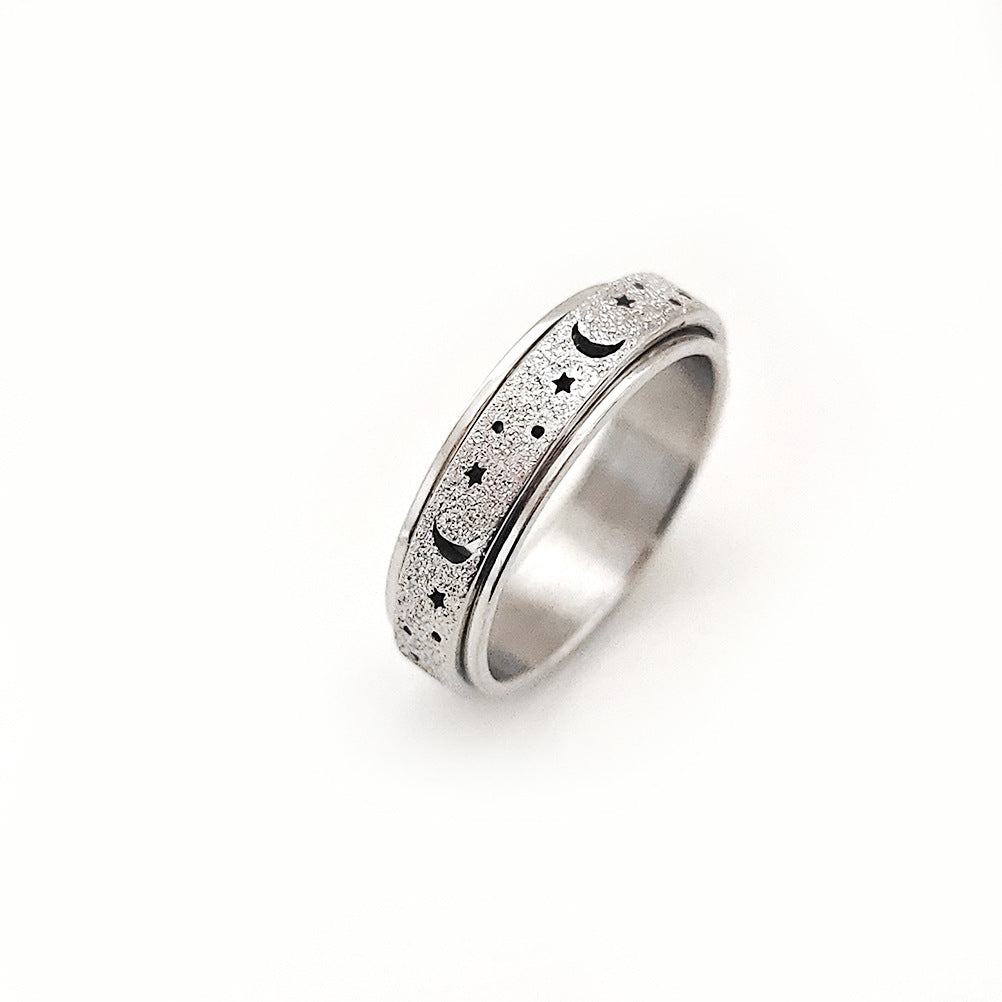 Women's Hollow Star Moon Stainless Steel Rotatable Rings