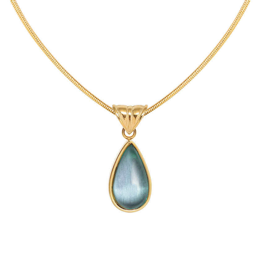 French Simple Temperament Water Drop Titanium Steel Female Blue Necklaces