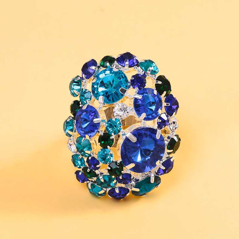 Women's Oval Exaggerated Rhinestone Open Personal Ring