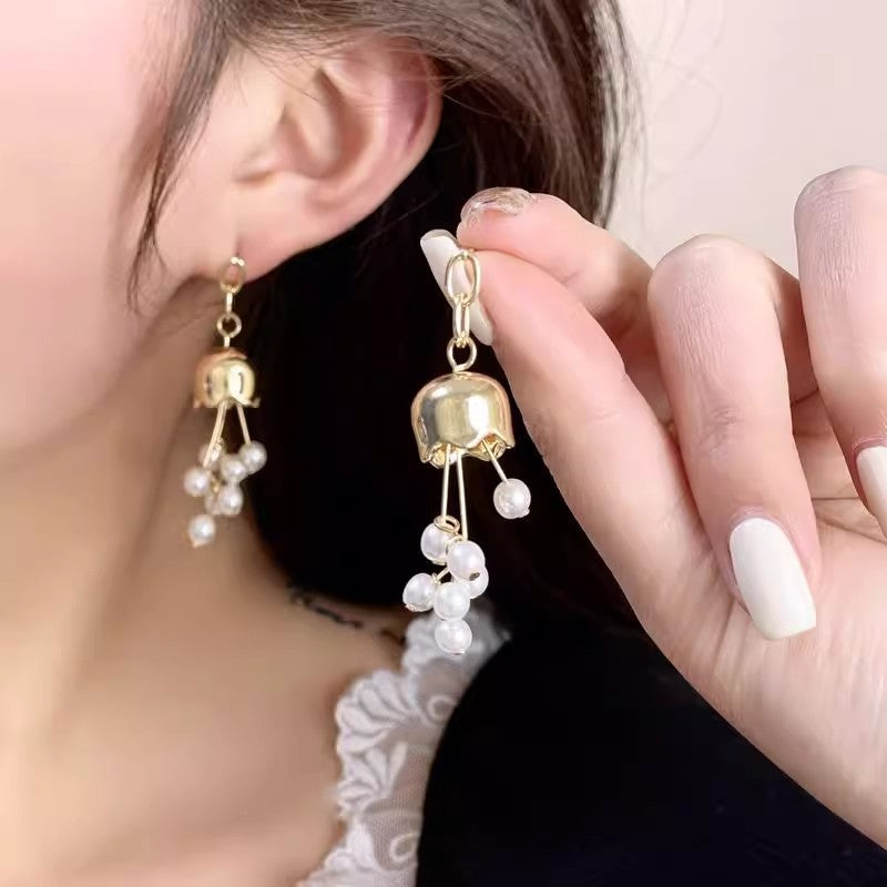 Light Luxury Minority Bow Pearl Graceful Long Earrings