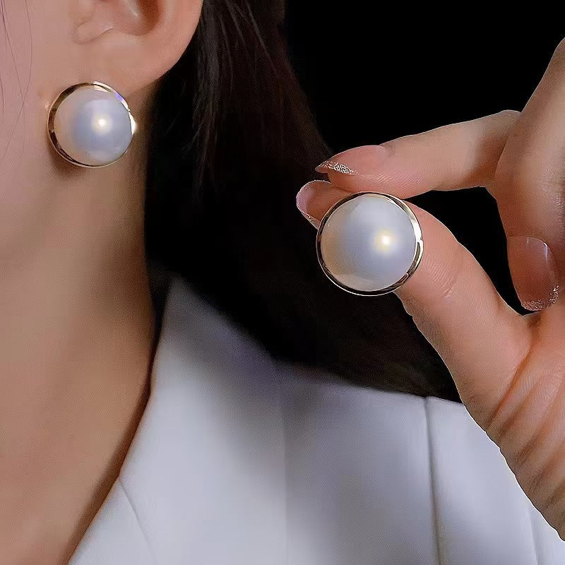 Design Cold Style Geometric Pearl Sier Needle Stud Earrings