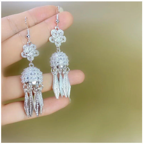 High-grade Tibetan Sier Summer Long Tassel Earrings