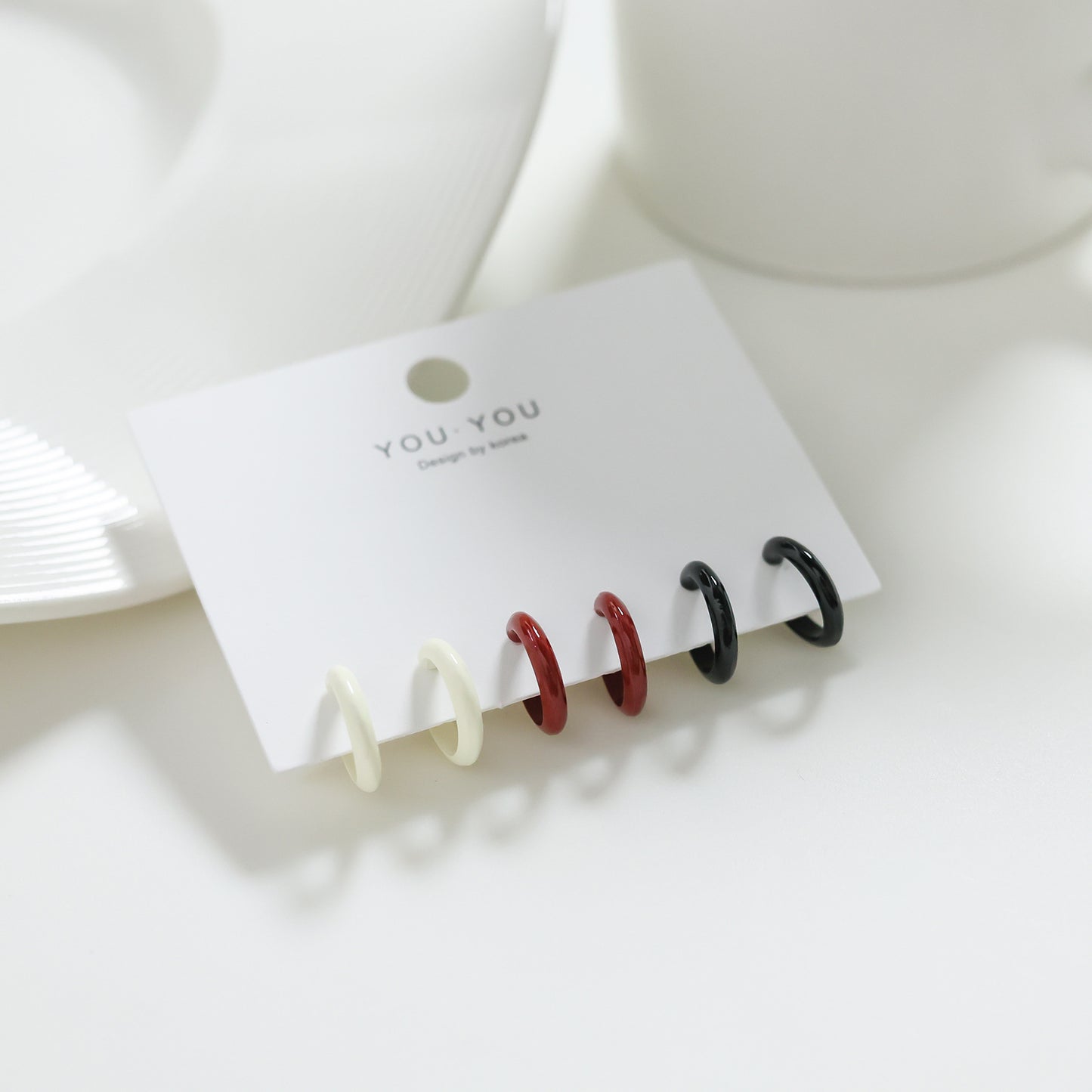 Red Shaped Ear Sier Needle Elegant Earrings