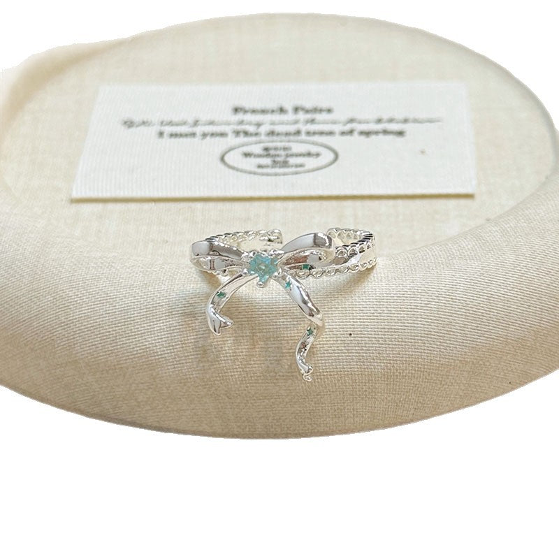 Women's Style Light Luxury Blue Zircon Bow Fashion Small Rings