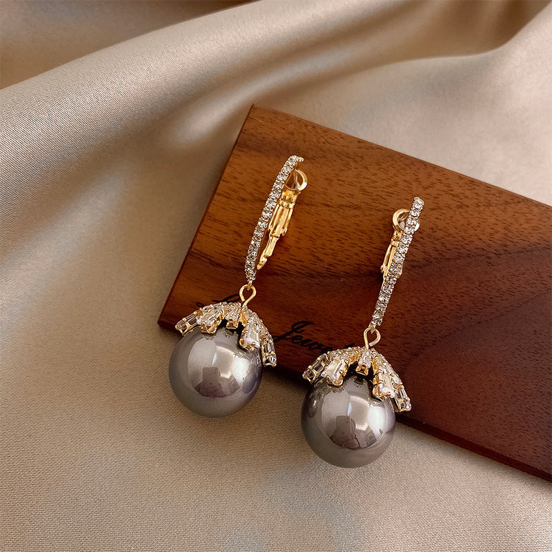 Women's High-grade Zircon Pearl Eardrops Trendy Sier Earrings