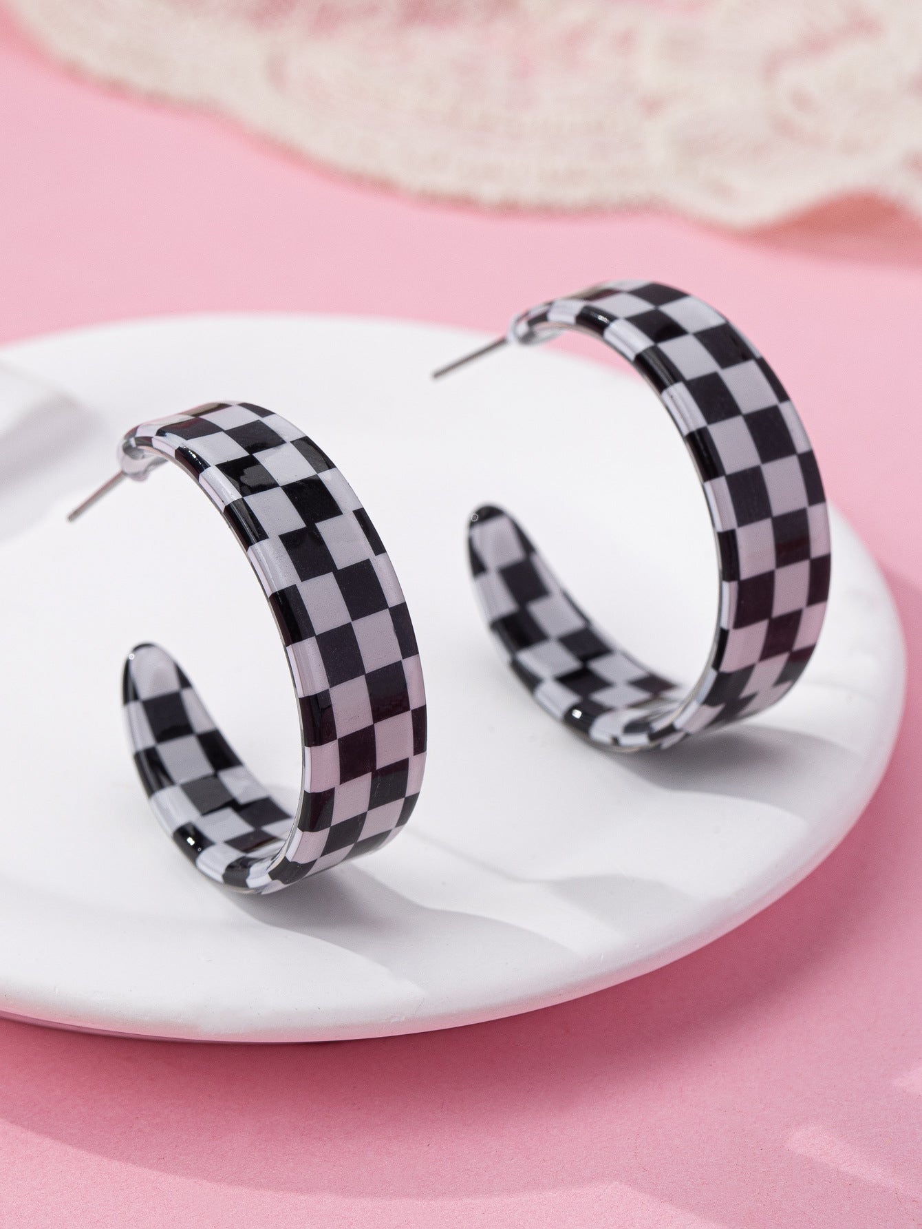 Sier Needle Optional Fresh Plaid Shaped Elegant Acrylic Rings