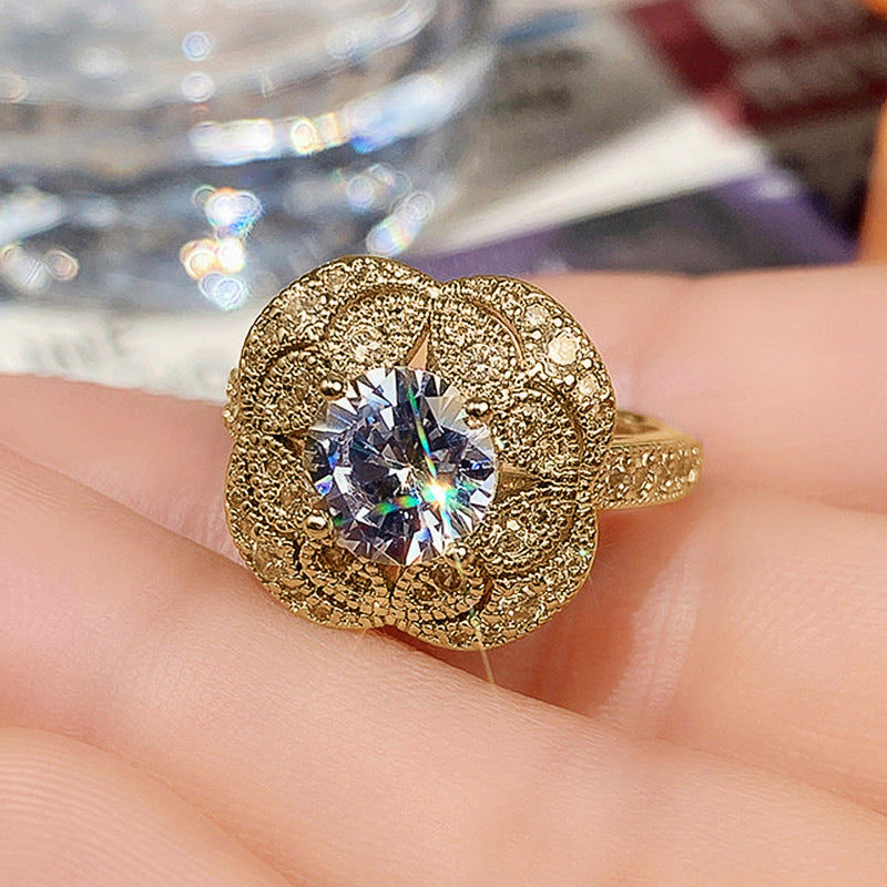 National Ethnic Style Jewelry Vintage Flowers Zircon Rings