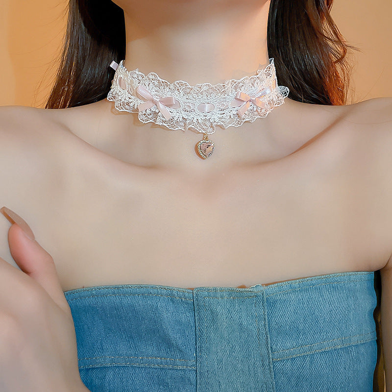 Net Yarn Flowers Ribbon Heart Fashion Necklaces