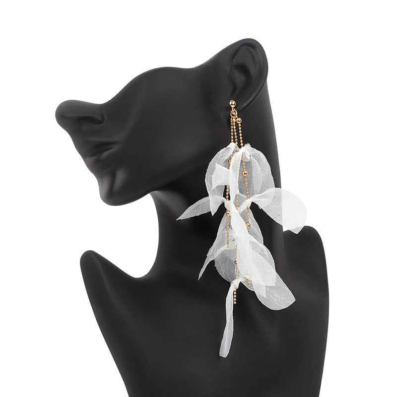 Women's Fabric Handmade Fashion Design Long Fairy Earrings
