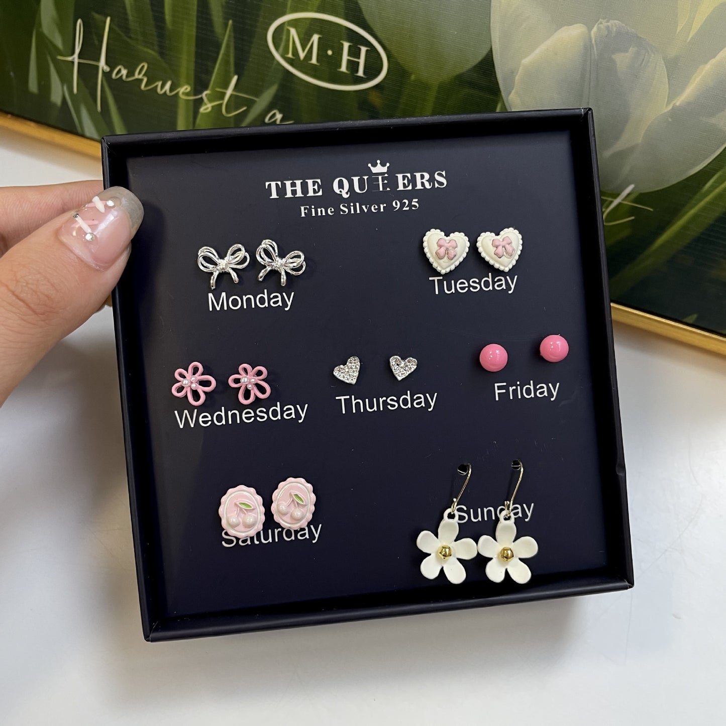 One Week Gift Box Fresh Simple Flowers Female Earrings