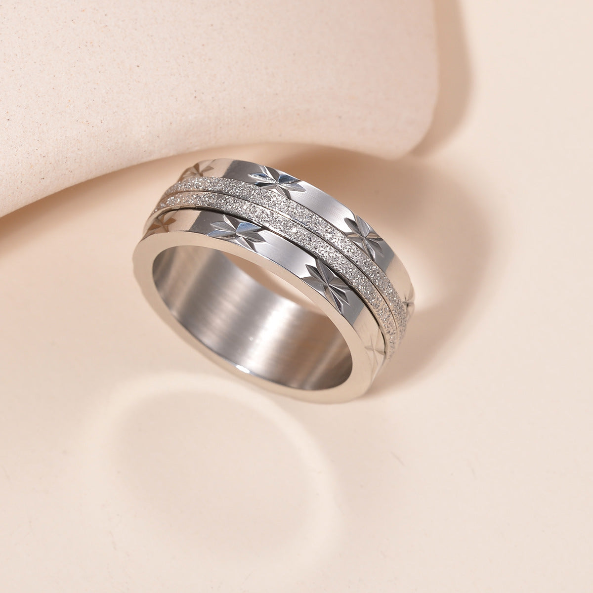 Women's Rotatable Decompression Ornament Sand Surface Titanium Rings