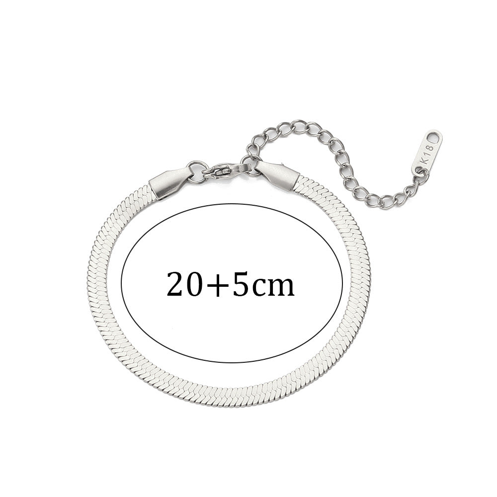 Women's Steel Gold Plated Chain Like Flat Bracelet