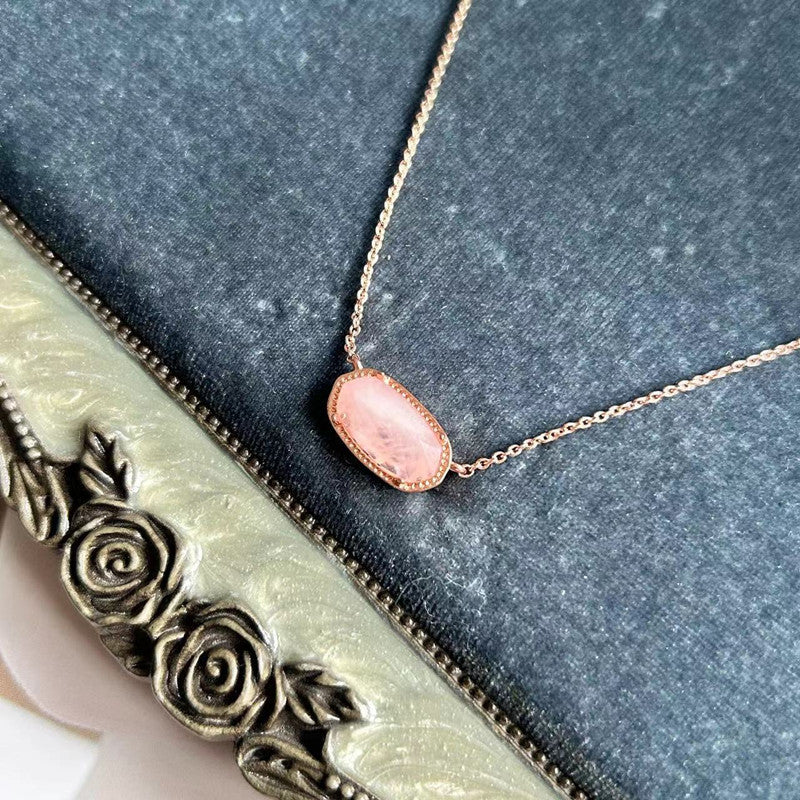 Oval Black Glass Female Accessories Fashion Pink Necklaces