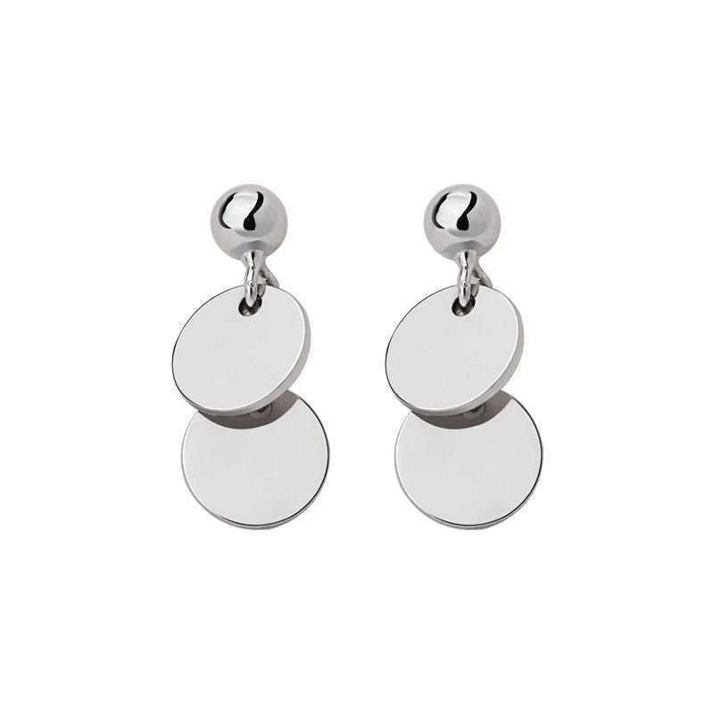 Sterling Geometric Mini Round Sequin Temperament Eardrops Stud Earrings