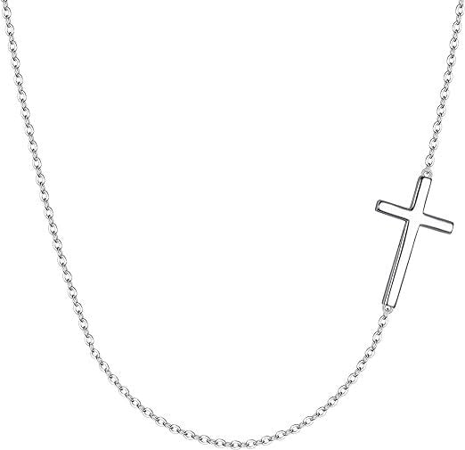 Sier Lateral Cross Asymmetric Simple High Necklaces