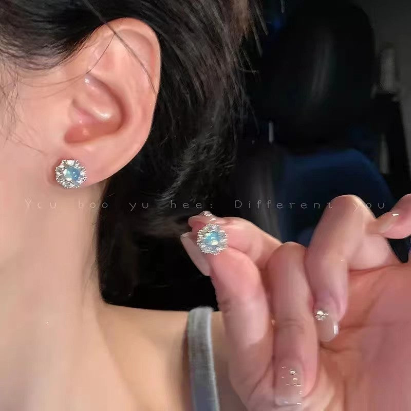 Flowers Small Exquisite Shiny Diamond Irregular Chain Pearl Earrings