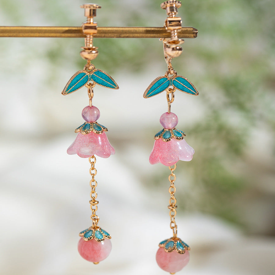 Women's Antique Pink Ear Clip Chinese Style National Cheongsam Rings