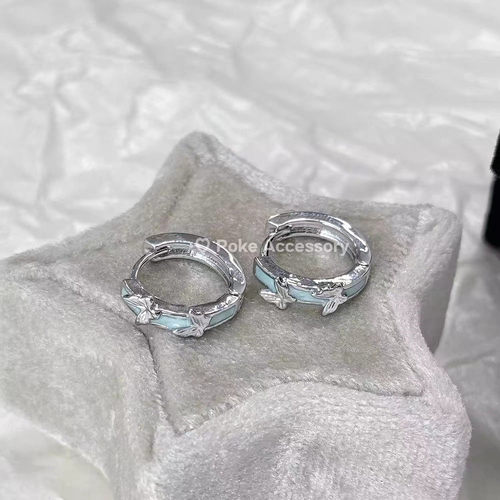 Kitten Cold Water Clear Butterfly Gradient Dripping Oil Earrings