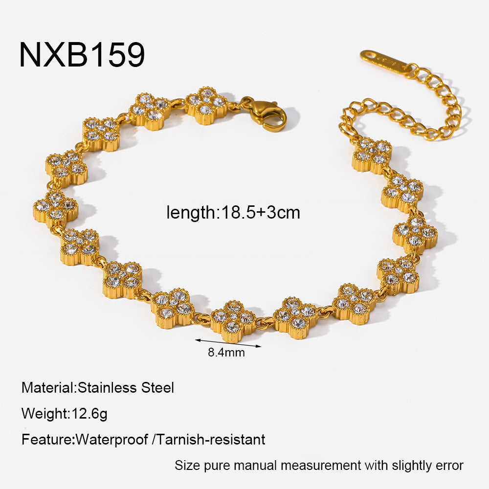 Women's Light Luxury Full Rhinestone Zircon Gold-plated Stainless Steel Bracelets