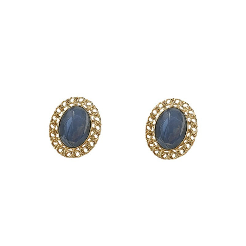 Plated Hollow Fog Haze Blue Sier Needle Style Retro Earrings