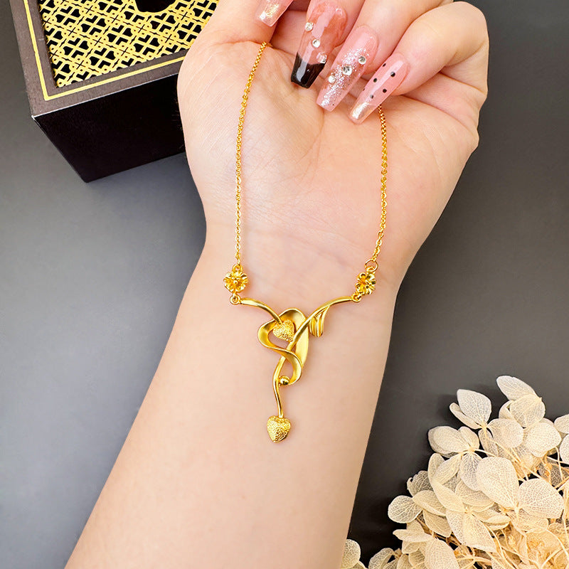 Women's Vietnam Placer Gold Water Wave Chain Necklaces