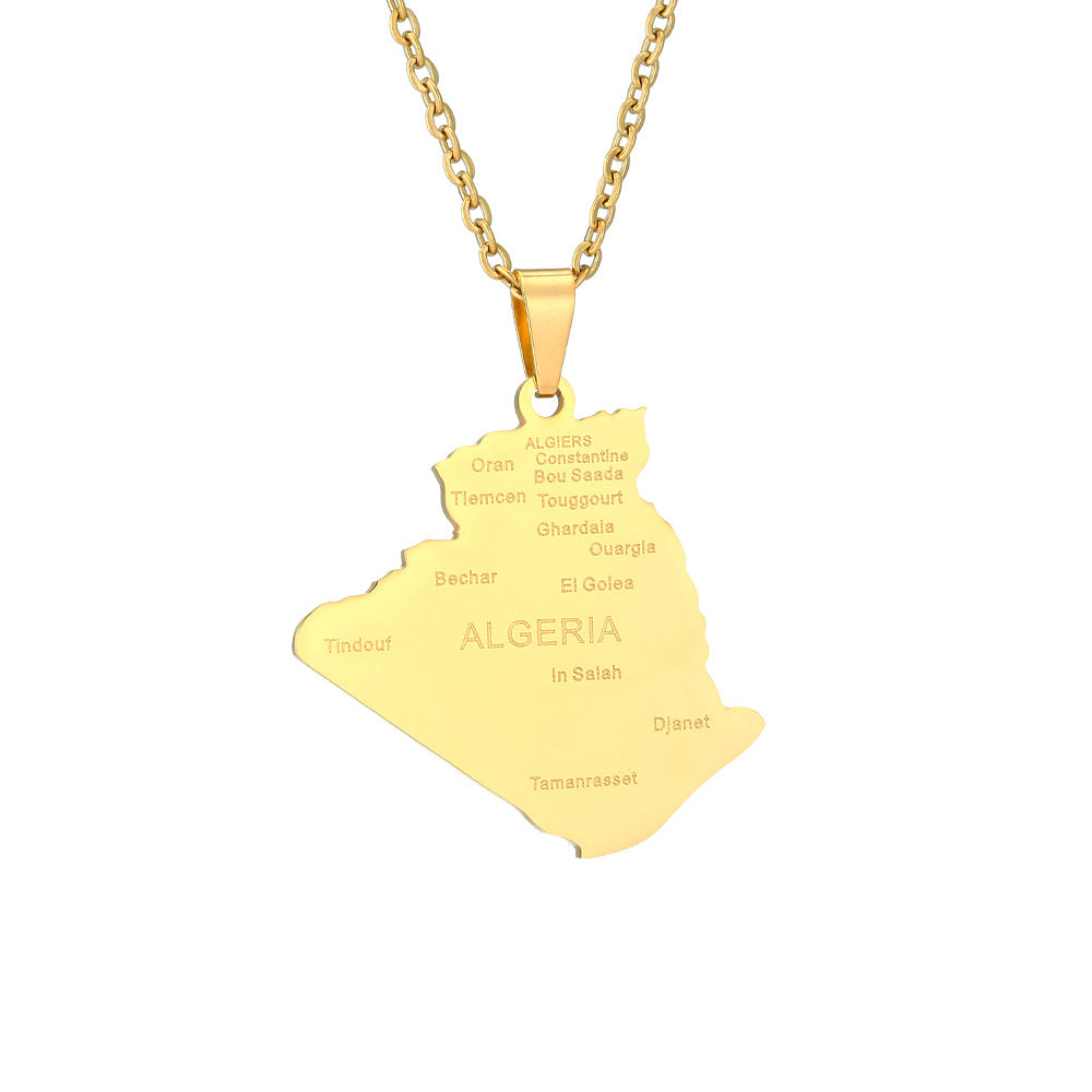 Steel Algeria City Map Female Temperament Necklaces