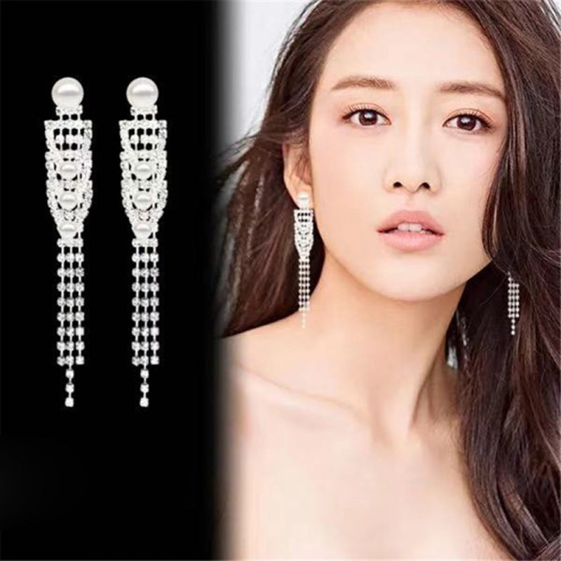 Women's Sier Light Luxury Long Tassel Exaggerated Earrings