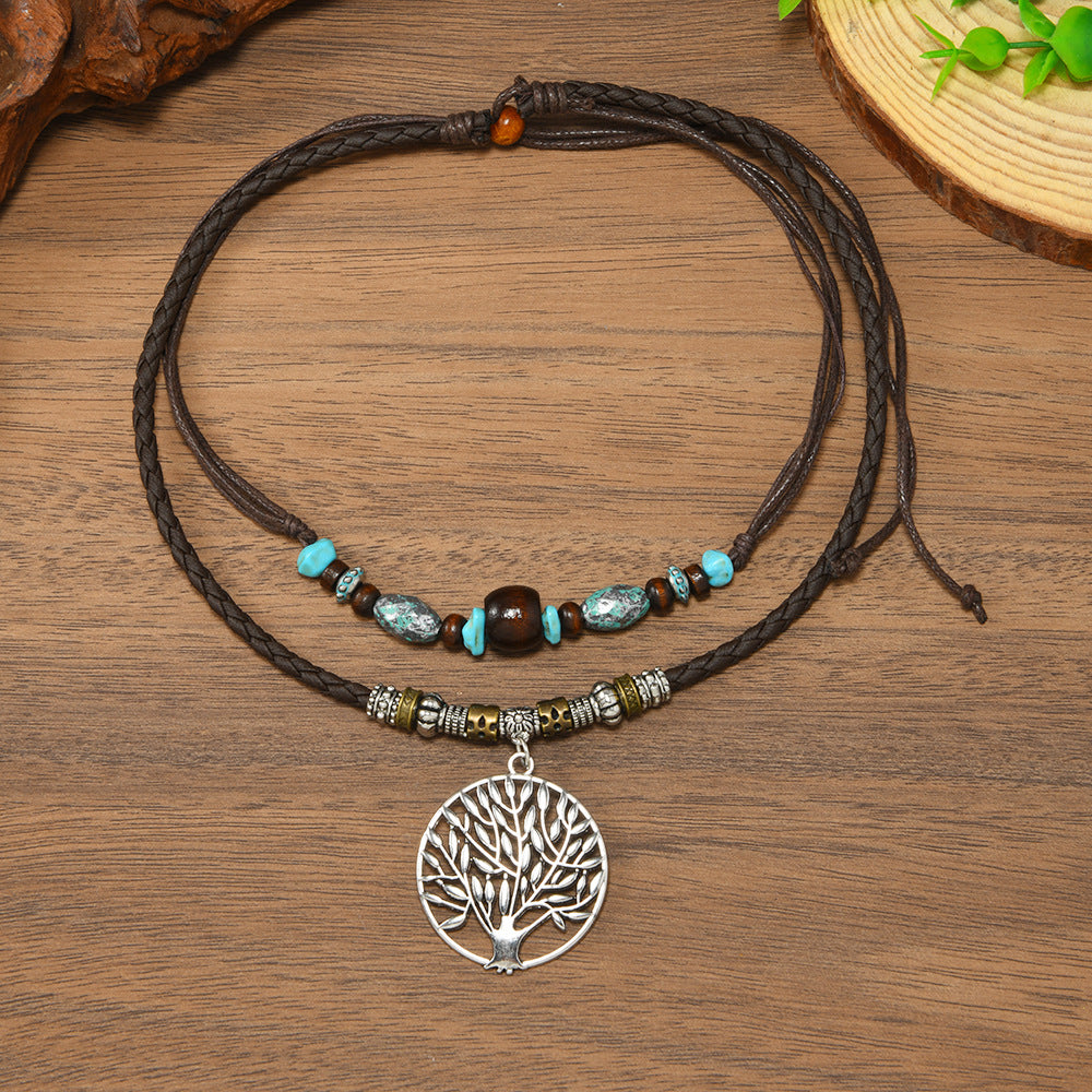Women's Xi Tree Of Life Braided Rope Adjustable Length Daily Necklace