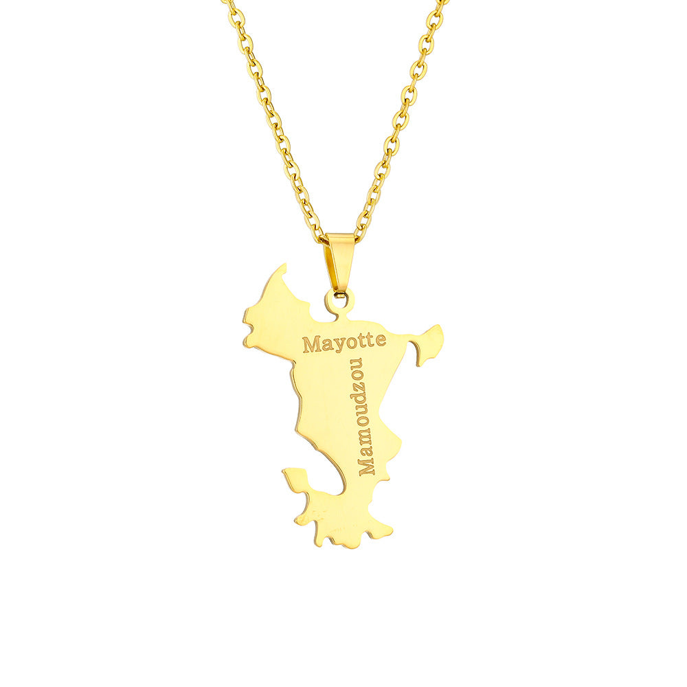 Women's Stainless Steel French Mayotte Map For Niche Design Necklaces
