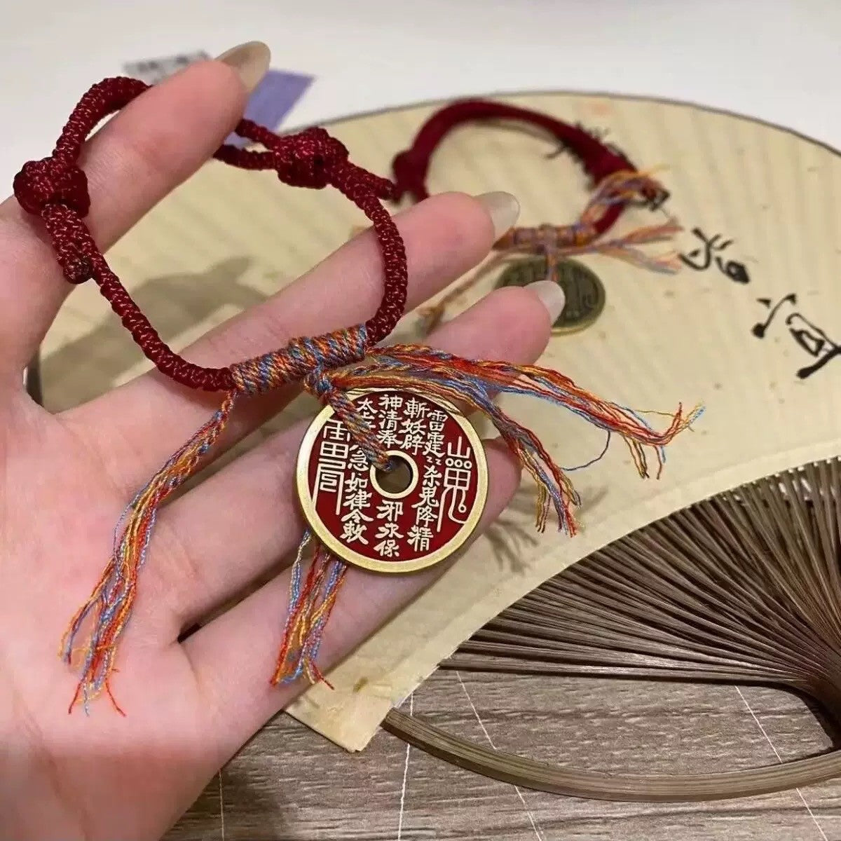 Carved Plum Blossom Red Rope Hand Strap Bracelet