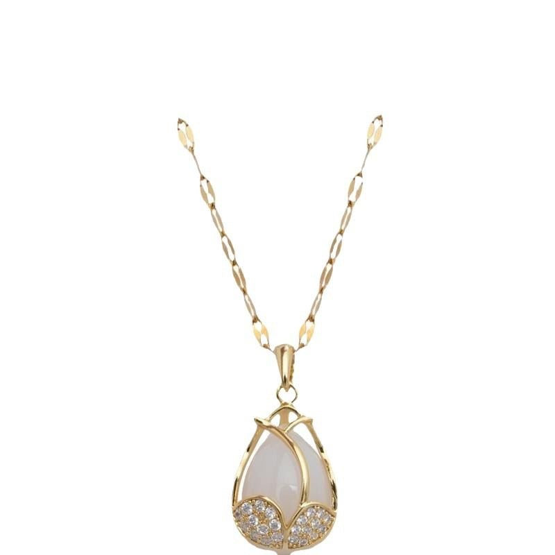 Women's Luxury Simplicity Tulip Opal Titanium Steel Clavicle Chain Gold Necklace
