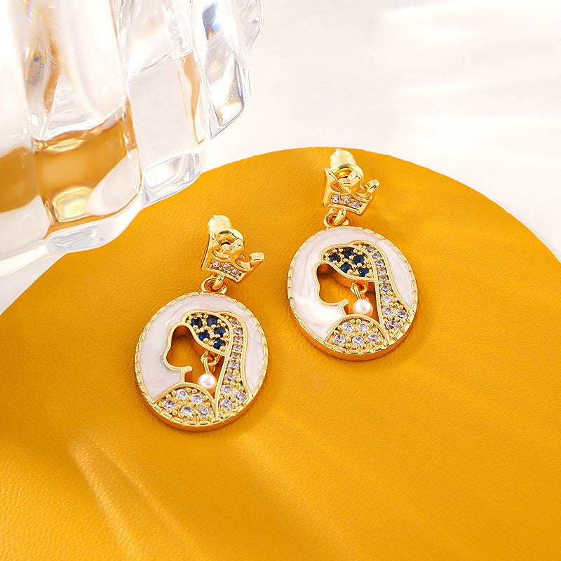 Women's Embossed Inlaid Gold Coin Light Luxury High Earrings